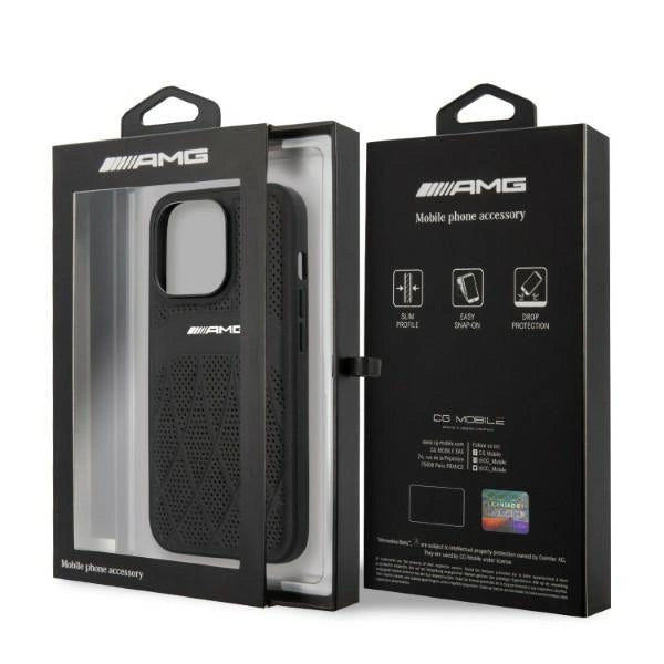 AMG AMHCP13LOSDBK iPhone 13 Pro / 13 6.1" sort/sort hårdkasse Læder Curved Lines