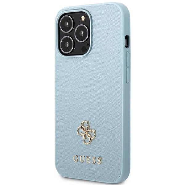 Guess Saffiano 4G Small Metal Logo-foder til iPhone 13 Pro Max - blå