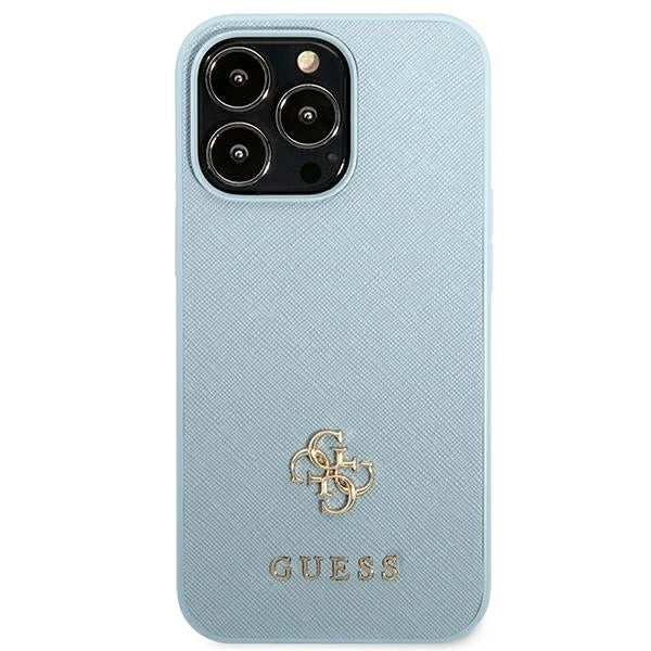 Guess Saffiano 4G Small Metal Logo-foder til iPhone 13 Pro Max - blå