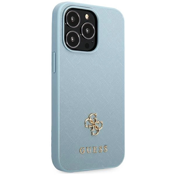 Guess Saffiano 4G Small Metal Logo-foder til iPhone 13 Pro Max - blå