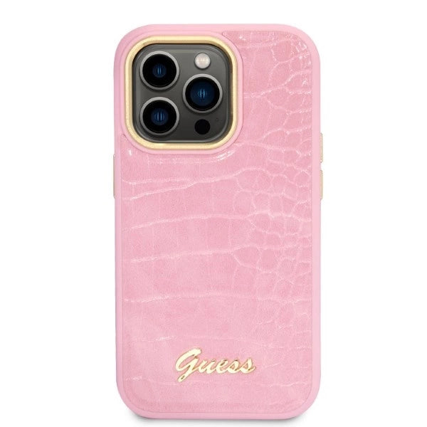 Guess Croco Collection æske til iPhone 14 Pro - pink
