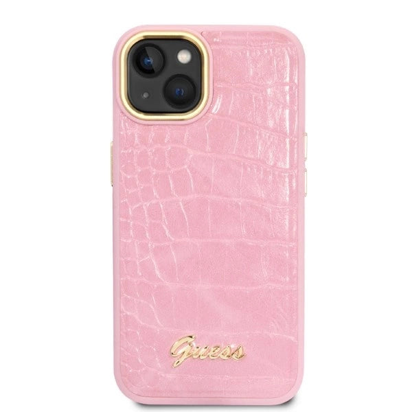Guess Croco Collection æske til iPhone 14 Plus - pink