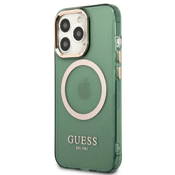 Guess GUHMP13LHTCMA iPhone 13 Pro / 13 6.1" grøn/khaki hårdkasse Guld Outline Translucent MagSafe