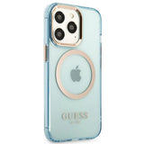 Guess Gold Outline Gennemskinnelig MagSafe-hylster til iPhone 13 Pro / iPhone 13 - blå
