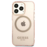Guess GUHMP13LHTCMP iPhone 13 Pro / 13 6.1" pink/pink hard case Gold Outline Translucent MagSafe