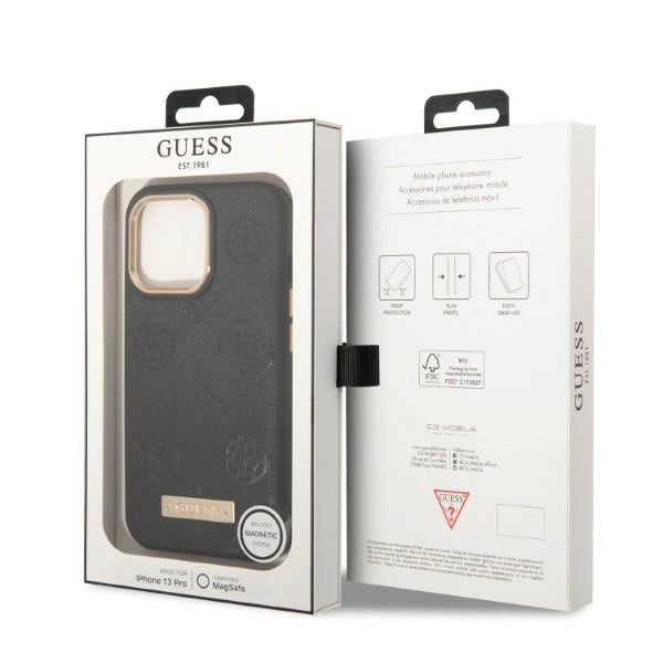 Guess GUHMP13LSAPSTK iPhone 13 Pro / 13 6.1" sort/sort hardcase Peony Logo Plade MagSafe
