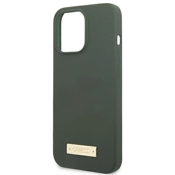 Guess Silicone Logo Plate MagSafe-kasse til iPhone 13 Pro / iPhone 13 - grøn