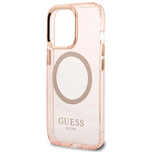 Guess Gold Outline Translucent MagSafe-foder for iPhone 13 Pro Max - pink