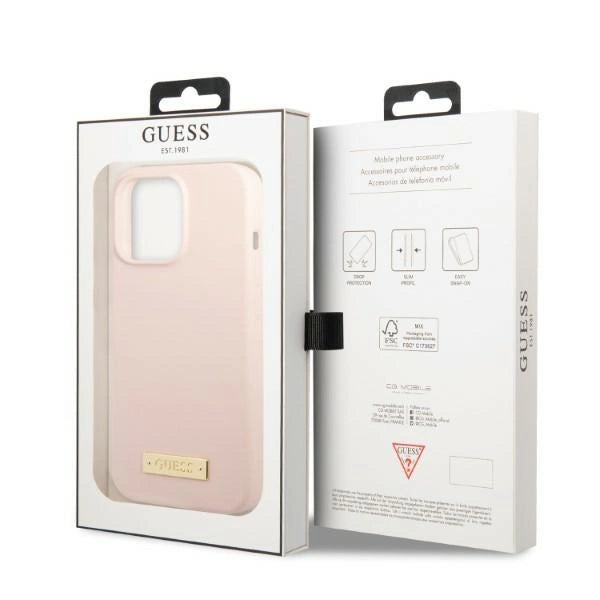 Guess GUHMP13XSPLP iPhone 13 Pro Max 6.7" pink/pink hard case Silicone Logo Plate MagSafe