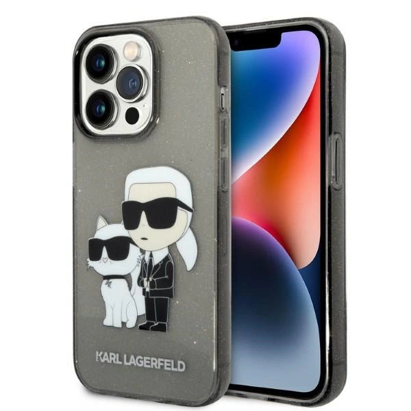Karl Lagerfeld Glitter Karl&Choupette-foder for iPhone 14 Pro - sort