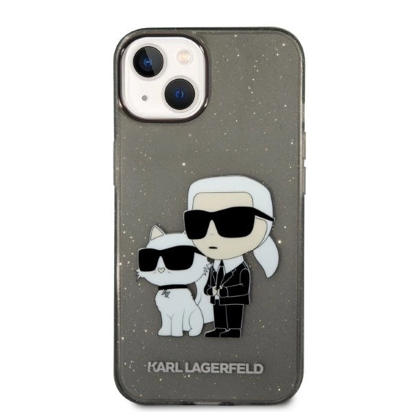 Karl Lagerfeld Glitter Karl&Choupette-foder til iPhone 14 Plus - sort