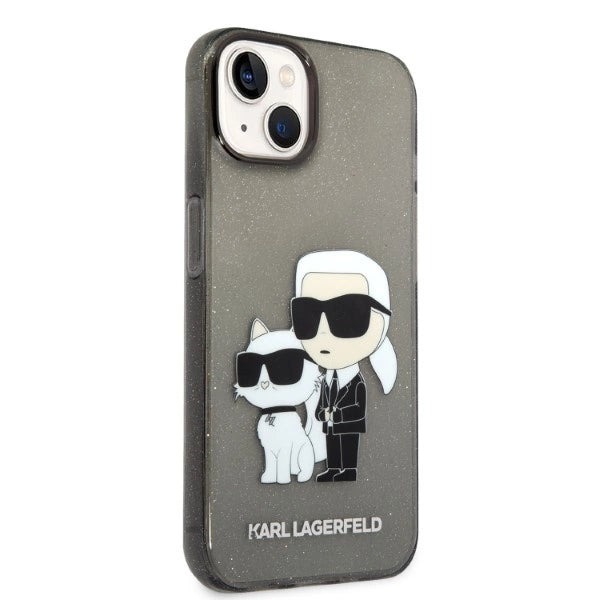 Karl Lagerfeld Glitter Karl&Choupette-foder til iPhone 14 Plus - sort