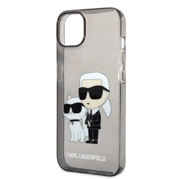 Karl Lagerfeld Glitter Karl&Choupette-foder til iPhone 14 Plus - sort