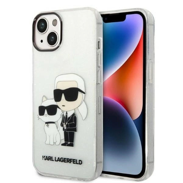 Karl Lagerfeld Glitter Karl & Choupette-foder for iPhone 14 Plus - gennemsigtigt