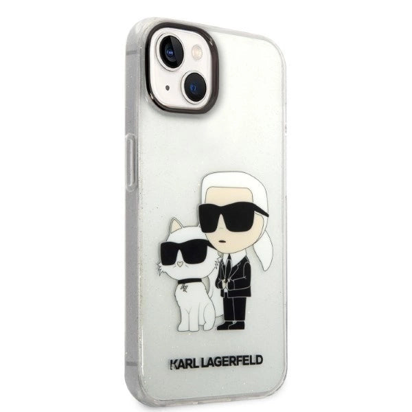 Karl Lagerfeld Glitter Karl & Choupette-foder for iPhone 14 Plus - gennemsigtigt