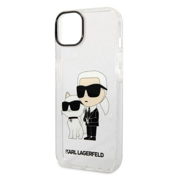 Karl Lagerfeld Glitter Karl & Choupette-foder for iPhone 14 Plus - gennemsigtigt