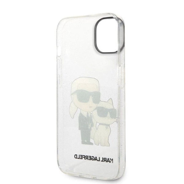 Karl Lagerfeld Glitter Karl & Choupette-foder for iPhone 14 Plus - gennemsigtigt