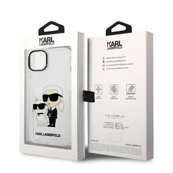 Karl Lagerfeld Glitter Karl & Choupette-foder for iPhone 14 Plus - gennemsigtigt