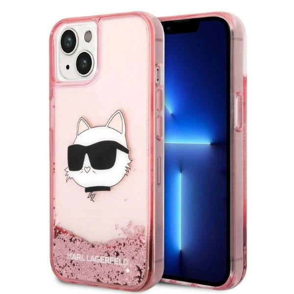 Karl Lagerfeld Glitter Choupette hovedkasse til iPhone 14 Plus - lyserød