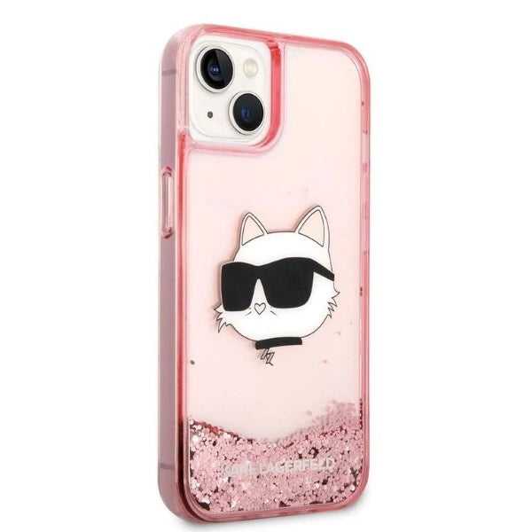 Karl Lagerfeld Glitter Choupette hovedkasse til iPhone 14 Plus - lyserød