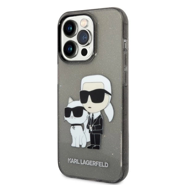 Karl Lagerfeld Glitter Karl & Choupette-foder for iPhone 14 Pro Max - sort