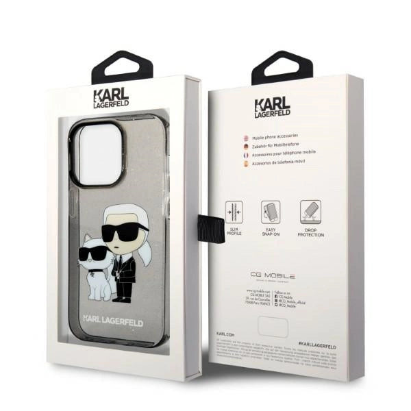 Karl Lagerfeld Glitter Karl & Choupette-foder for iPhone 14 Pro Max - sort