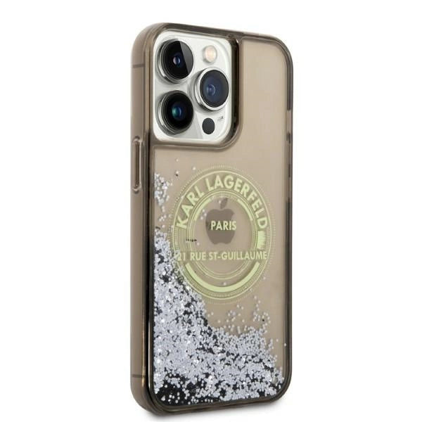 Karl Lagerfeld Liquid Glitter RSG fodtøj til iPhone 14 Pro Max - sort
