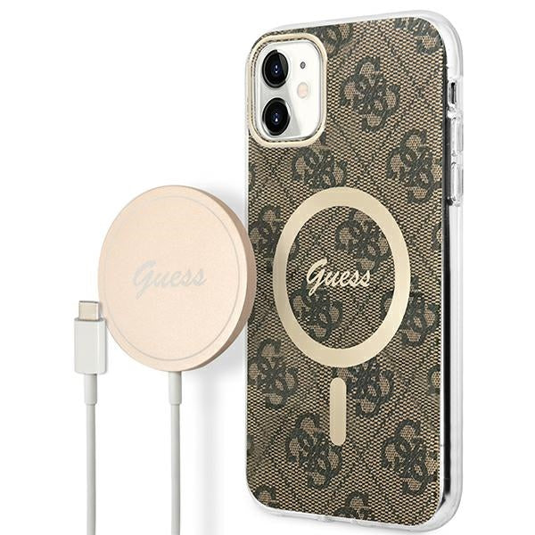 Set Guess GUBPN61H4EACSW Case+Charger iPhone 11 6.1" brun/brun hard case 4G Print MagSafe