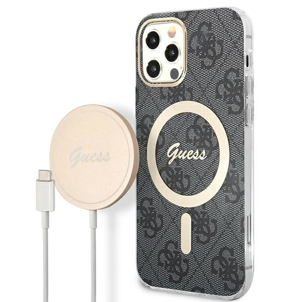 Set Guess GUBPP12MH4EACSK Case+ Charger iPhone 12/12 Pro sort/sort hard case 4G Print MagSafe