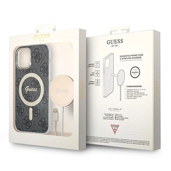 Set Guess GUBPP12MH4EACSK Case+ Charger iPhone 12/12 Pro sort/sort hard case 4G Print MagSafe