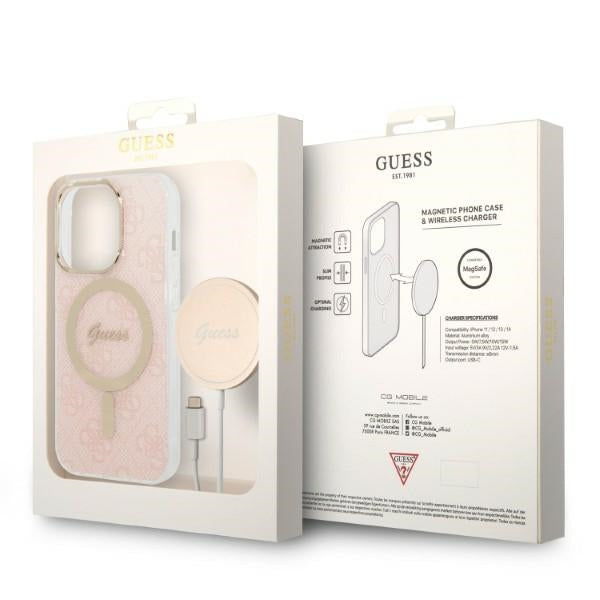 Set Guess GUBPP14LH4EACSP Case+ Charger iPhone 14 Pro 6,1" pink/pink hard case 4G Print MagSafe