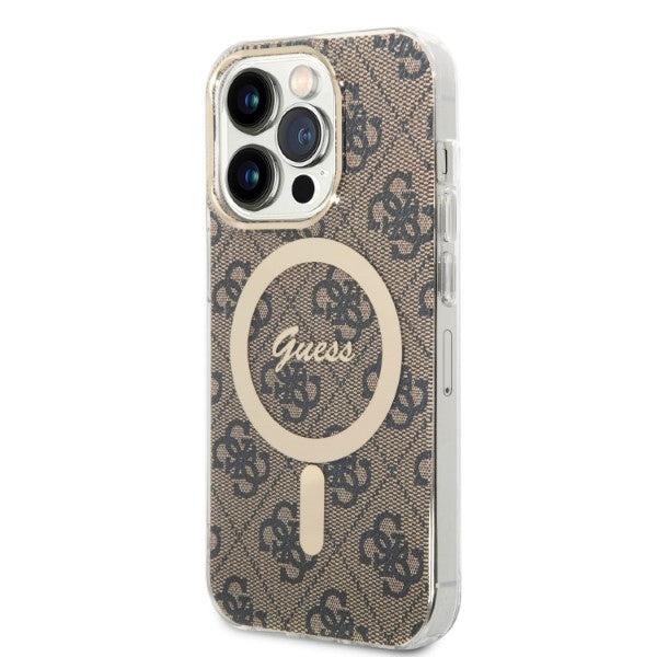 Set Guess GUBPP14LH4EACSW Case+ Charger iPhone 14 Pro 6,1" brun/brun hard case 4G Print MagSafe