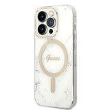 Guess GUBPP14LHMEACSH Case+ Charger Set iPhone 14 Pro 6.1" hvid/hvid hårdkasse Marble MagSafe