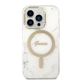 Guess GUBPP14LHMEACSH Case+ Charger Set iPhone 14 Pro 6.1" hvid/hvid hårdkasse Marble MagSafe