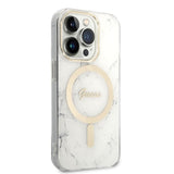 Guess GUBPP14LHMEACSH Case+ Charger Set iPhone 14 Pro 6.1" hvid/hvid hårdkasse Marble MagSafe