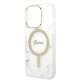 Guess GUBPP14LHMEACSH Case+ Charger Set iPhone 14 Pro 6.1" hvid/hvid hårdkasse Marble MagSafe