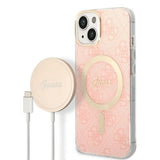 Set Guess GUBPP14MH4EACSP Case+ Charger iPhone 14 Plus 6,7" pink/pink hard case 4G Print MagSafe