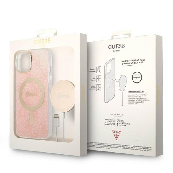 Set Guess GUBPP14MH4EACSP Case+ Charger iPhone 14 Plus 6,7" pink/pink hard case 4G Print MagSafe