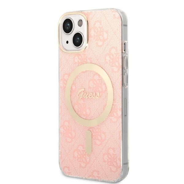 Set Guess GUBPP14MH4EACSP Case+ Charger iPhone 14 Plus 6,7" pink/pink hard case 4G Print MagSafe