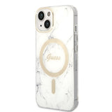 Set Guess GUBPP14MHMEACSH Case+ Charger iPhone 14 Plus 6,7" hvid/hvid hårdkasse Marble MagSafe