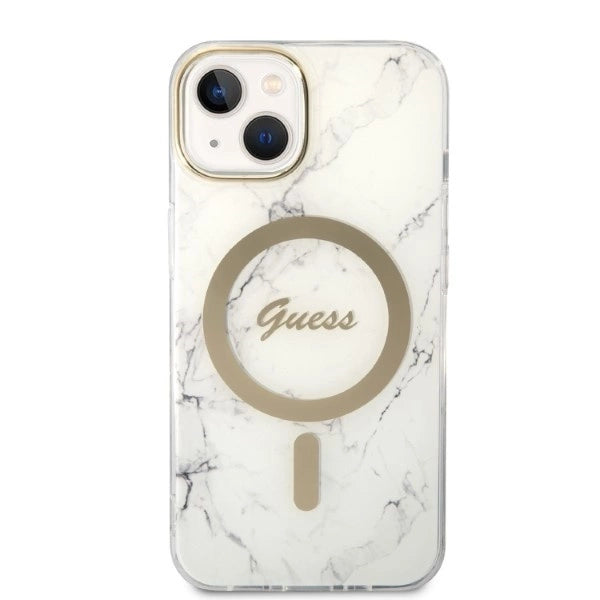 Set Guess GUBPP14MHMEACSH Case+ Charger iPhone 14 Plus 6,7" hvid/hvid hårdkasse Marble MagSafe