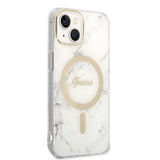 Set Guess GUBPP14MHMEACSH Case+ Charger iPhone 14 Plus 6,7" hvid/hvid hårdkasse Marble MagSafe