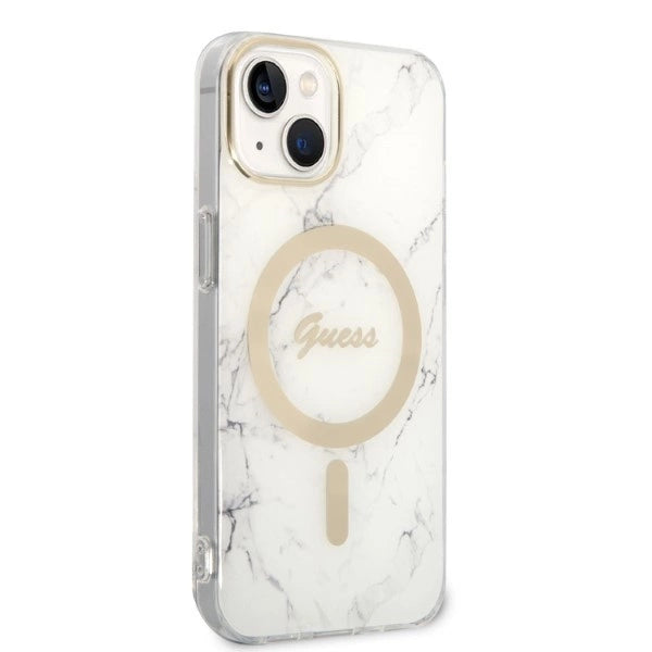 Set Guess GUBPP14MHMEACSH Case+ Charger iPhone 14 Plus 6,7" hvid/hvid hårdkasse Marble MagSafe