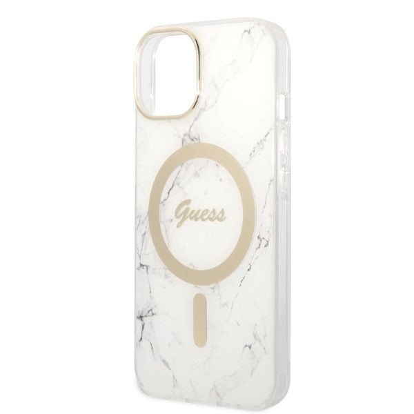 Set Guess GUBPP14MHMEACSH Case+ Charger iPhone 14 Plus 6,7" hvid/hvid hårdkasse Marble MagSafe