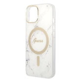 Set Guess GUBPP14MHMEACSH Case+ Charger iPhone 14 Plus 6,7" hvid/hvid hårdkasse Marble MagSafe