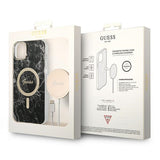 Set Guess GUBPP14MHMEACSK Case+ Charger iPhone 14 Plus 6,7" sort/sort hårdkasse Marble MagSafe