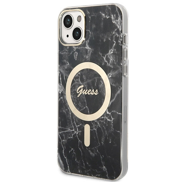 Set Guess GUBPP14MHMEACSK Case+ Charger iPhone 14 Plus 6,7" sort/sort hårdkasse Marble MagSafe
