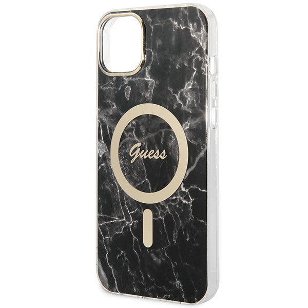 Set Guess GUBPP14MHMEACSK Case+ Charger iPhone 14 Plus 6,7" sort/sort hårdkasse Marble MagSafe