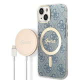 Set Guess GUBPP14SH4EACSB Case+ Charger iPhone 14 6,1" blå/blå hårdkasse 4G Print MagSafe