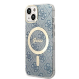 Set Guess GUBPP14SH4EACSB Case+ Charger iPhone 14 6,1" blå/blå hårdkasse 4G Print MagSafe